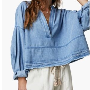 We The Free Light Blue Denim Blouse